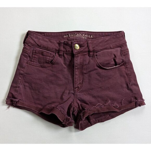 American Eagle Outfitters Shortie Raw Hem Size 4 Super Stretch Plum - Picture 1 of 10